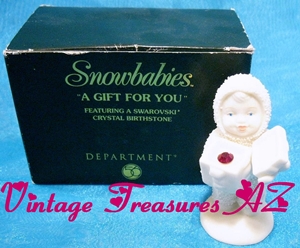 Image for Department 56 Snowbabies “A Gift for You” January Garnet Swarovski Crystal Birthstone Bisque Figurine Limited Edition Avon Exclusive 2000 RETIRED <b><span style='color:red'>***USPS PRIORITY MAIL SHIPPING INCLUDED – DOMESTIC ORDERS ONLY!***</span></b><span style='color:purple'>